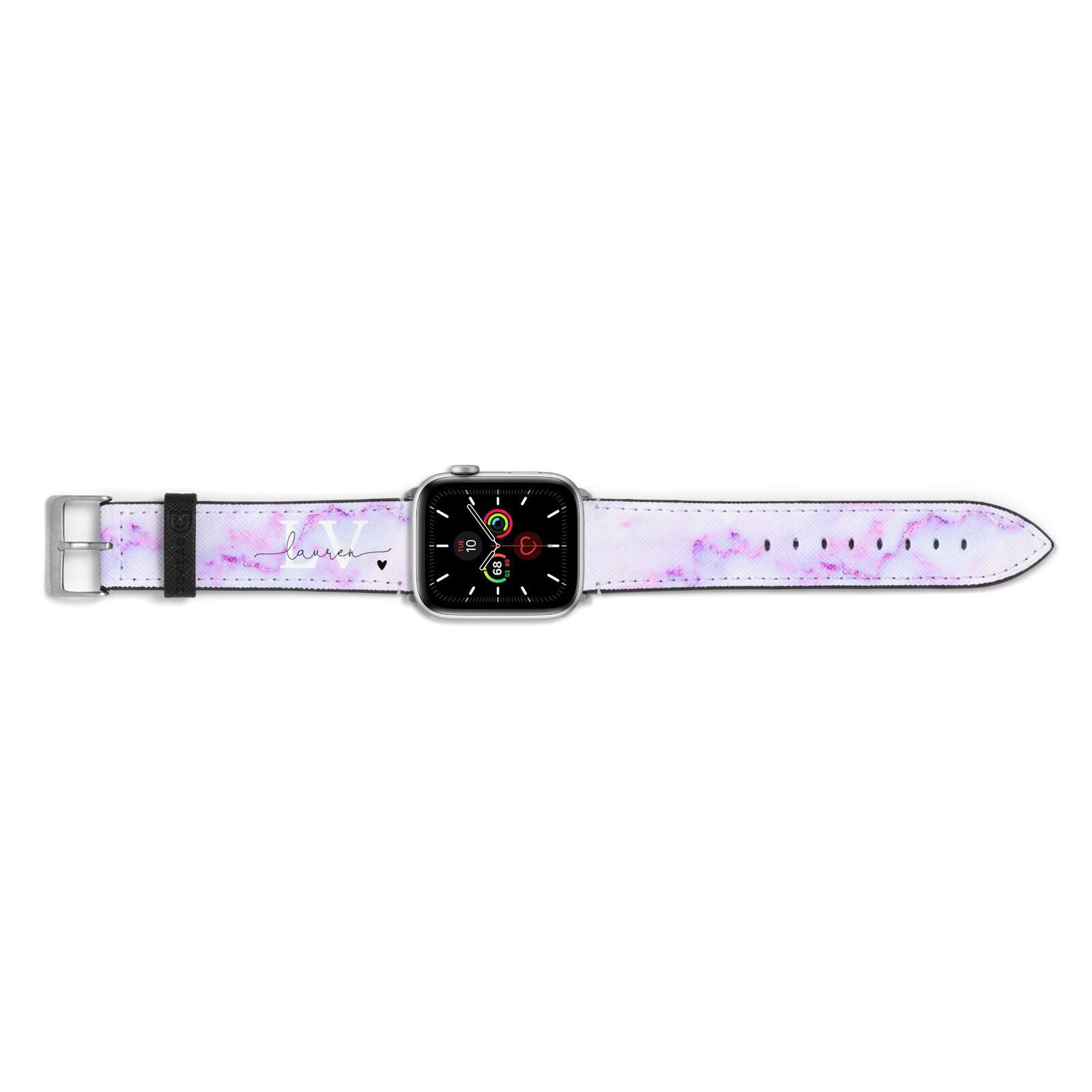 Customisable Name Initial Marble Apple Watch Strap Landscape Image Silver Hardware