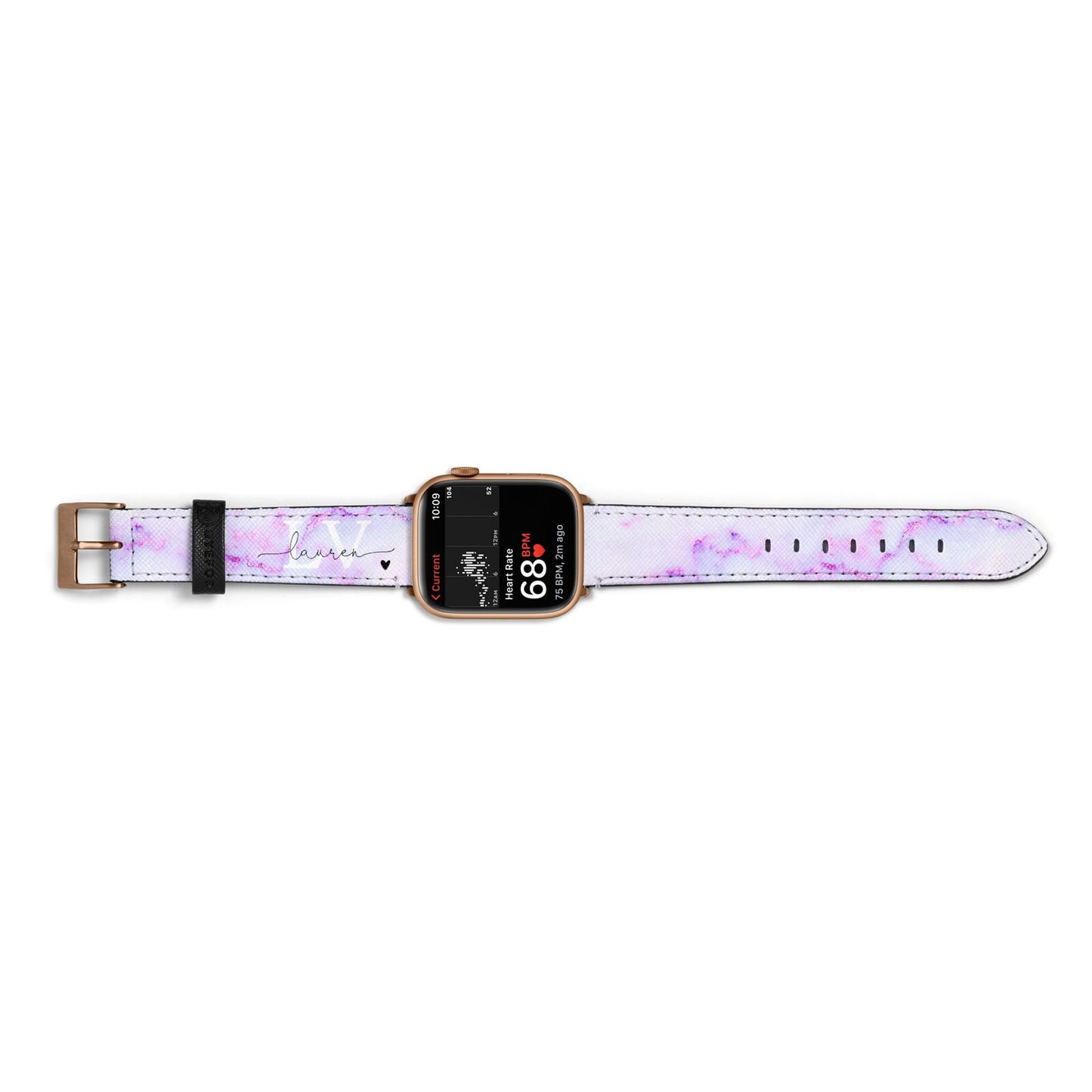 Customisable Name Initial Marble Apple Watch Strap Size 38mm Landscape Image Gold Hardware