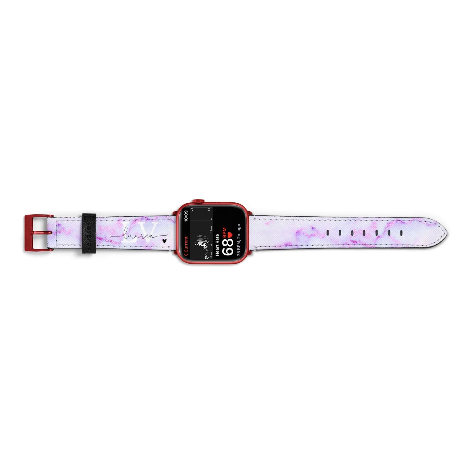 Customisable Name Initial Marble Apple Watch Strap Size 38mm Landscape Image Red Hardware
