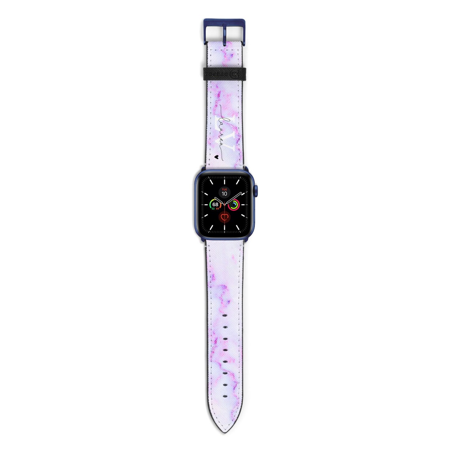 Customisable Name Initial Marble Apple Watch Strap with Blue Hardware