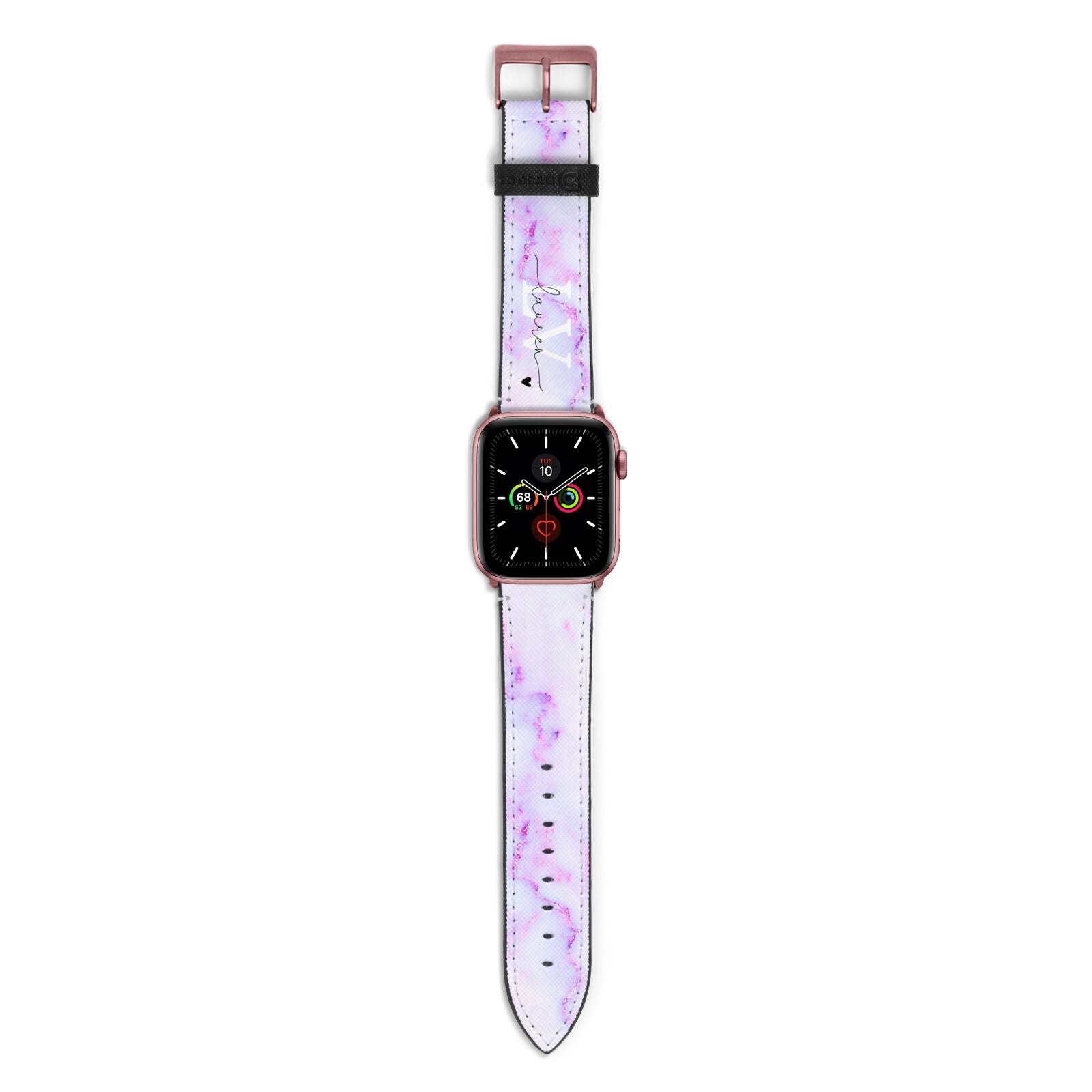 Customisable Name Initial Marble Apple Watch Strap with Rose Gold Hardware