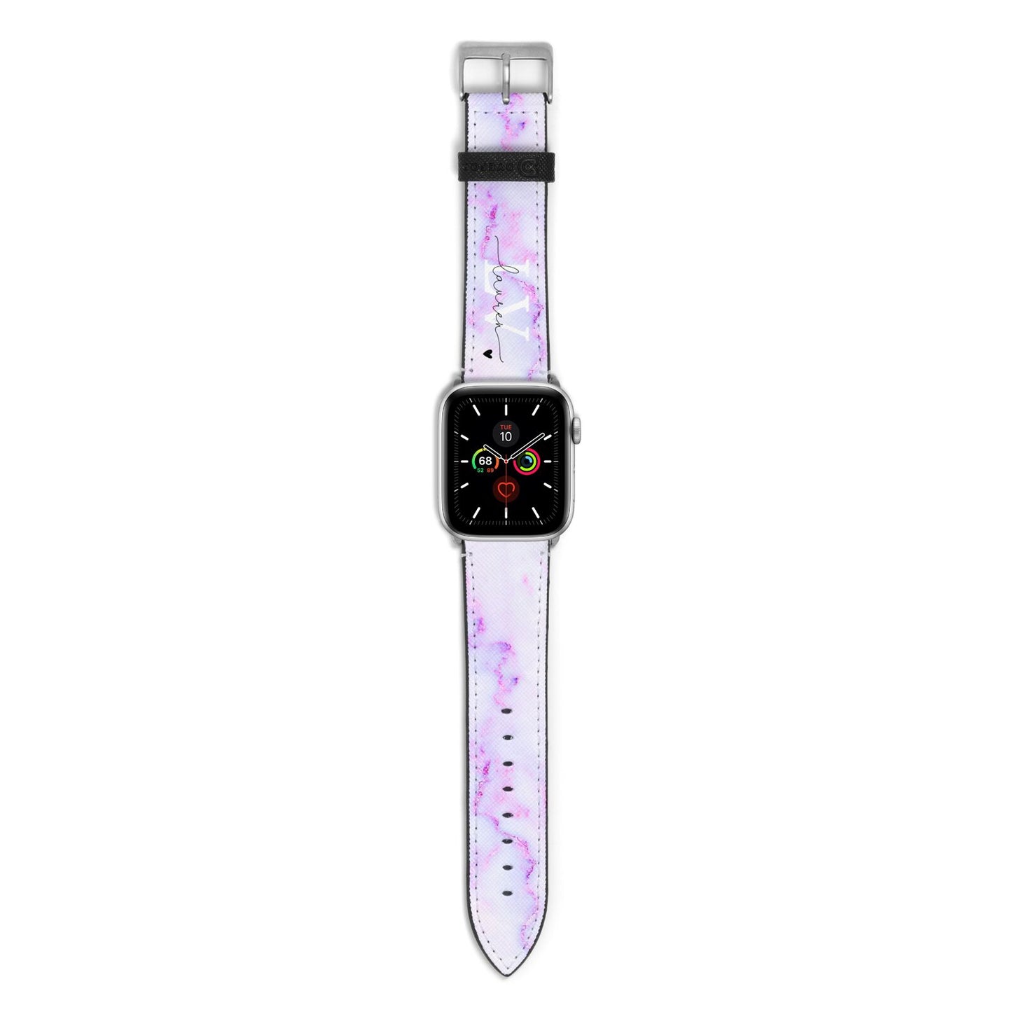 Customisable Name Initial Marble Apple Watch Strap with Silver Hardware