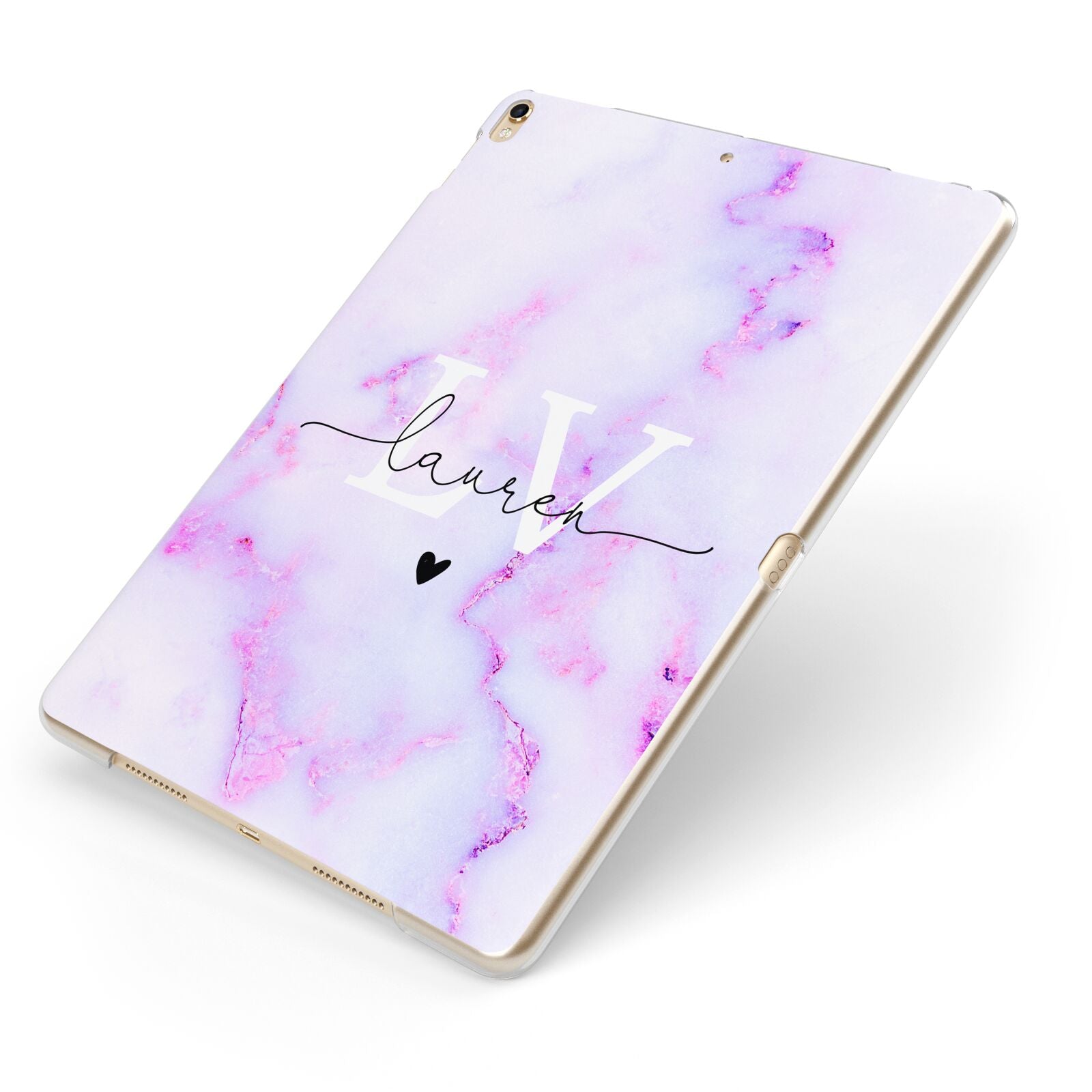 Customisable Name Initial Marble Apple iPad Case on Gold iPad Side View