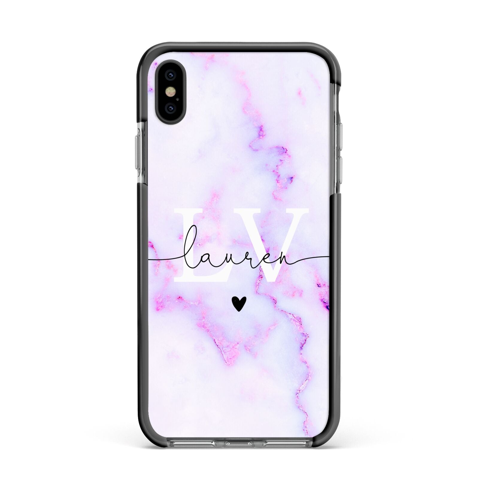 Customisable Name Initial Marble Apple iPhone Xs Max Impact Case Black Edge on Black Phone