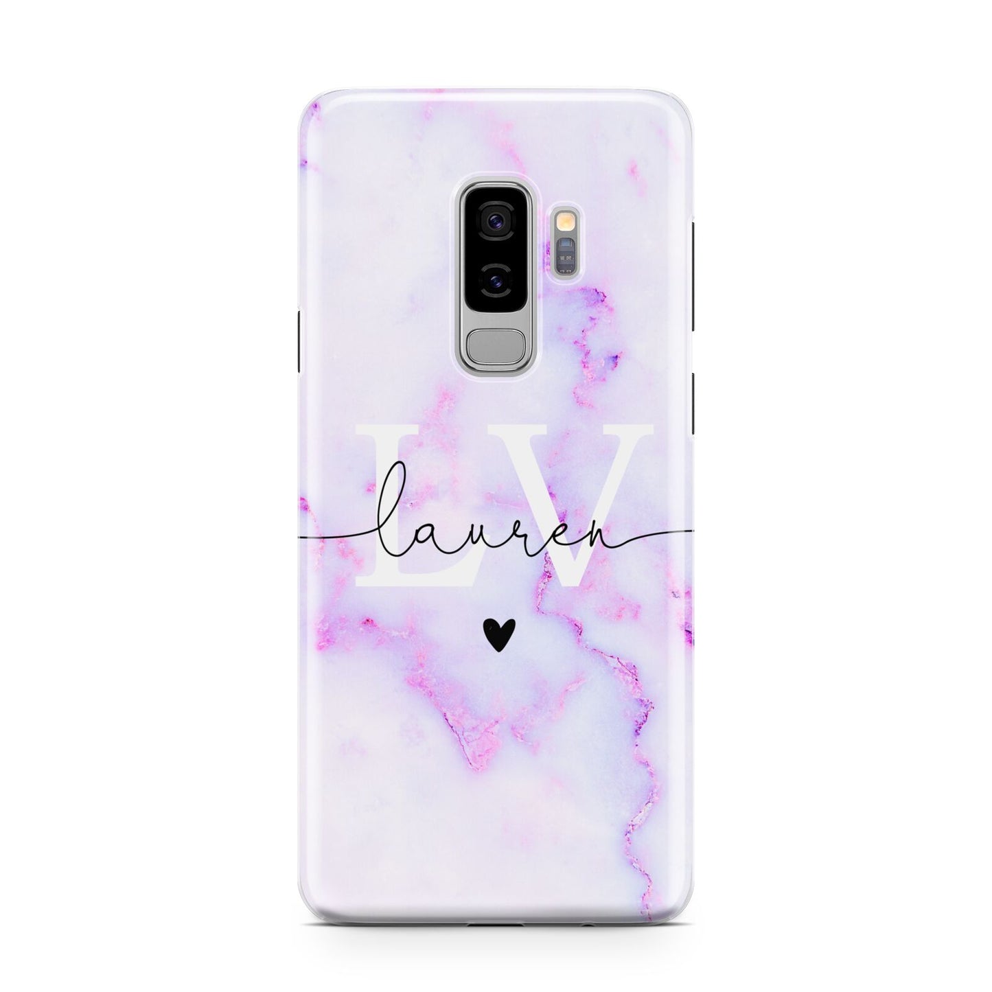 Customisable Name Initial Marble Samsung Galaxy S9 Plus Case on Silver phone
