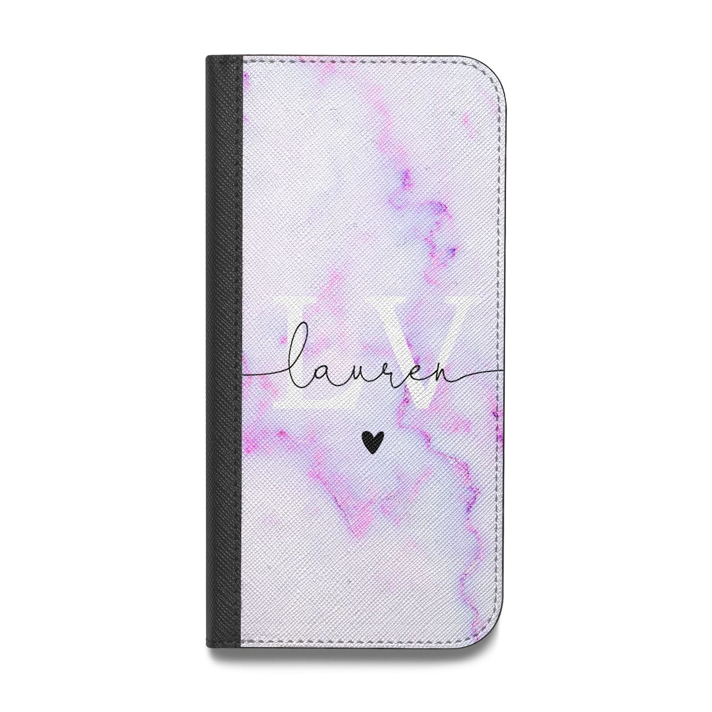 Customisable Name Initial Marble Vegan Leather Flip iPhone Case