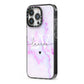 Customisable Name Initial Marble iPhone 13 Pro Black Impact Case Side Angle on Silver phone