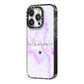 Customisable Name Initial Marble iPhone 14 Pro Black Impact Case Side Angle on Silver phone