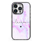 Customisable Name Initial Marble iPhone 14 Pro Black Impact Case on Silver phone