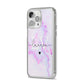 Customisable Name Initial Marble iPhone 14 Pro Max Clear Tough Case Silver Angled Image