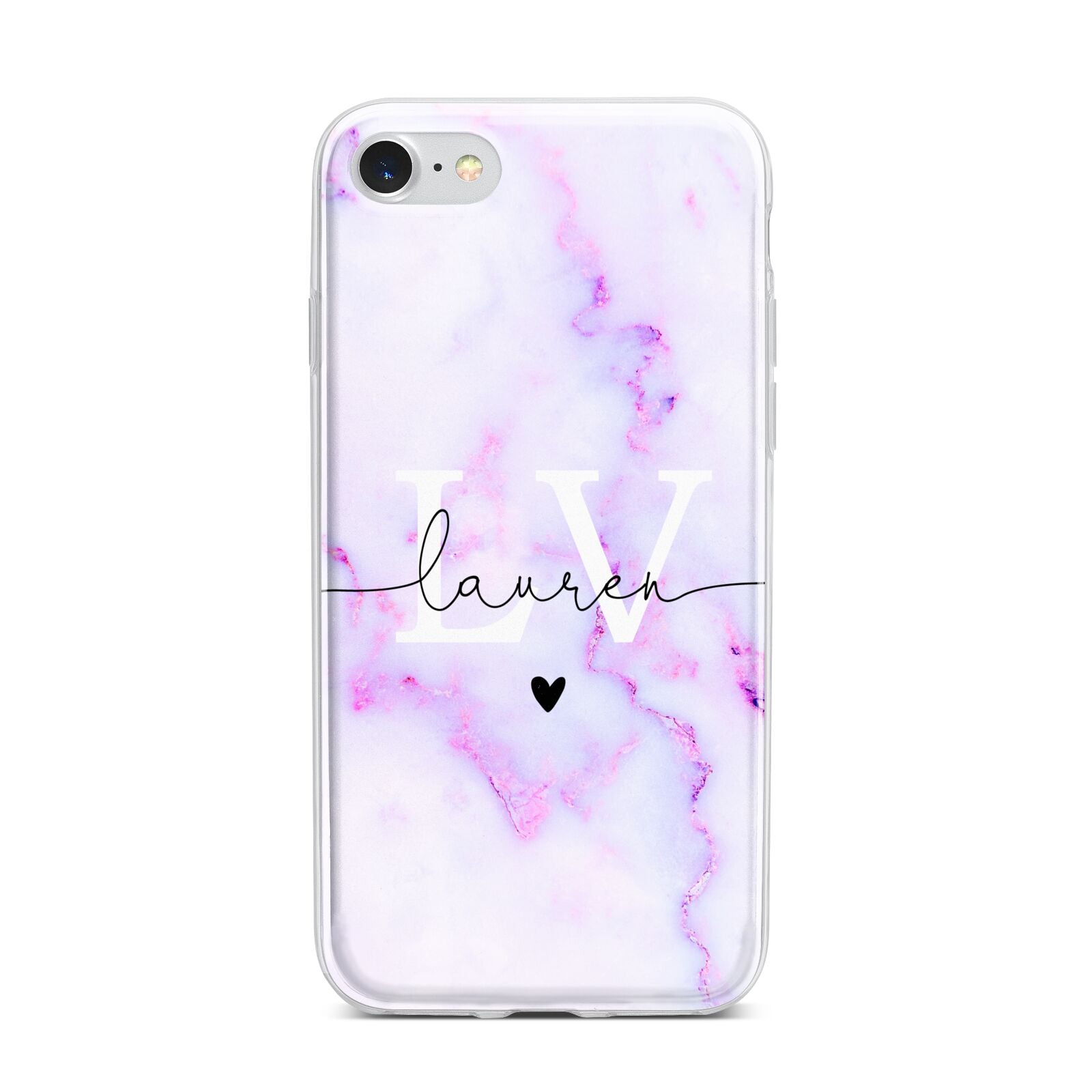 Customisable Name Initial Marble iPhone 7 Bumper Case on Silver iPhone