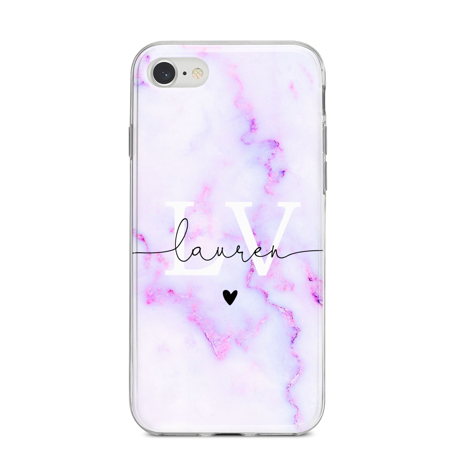 Customisable Name Initial Marble iPhone 8 Bumper Case on Silver iPhone