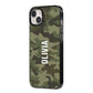 Customised Camouflage iPhone 14 Plus Black Impact Case Side Angle on Silver phone