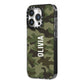 Customised Camouflage iPhone 14 Pro Black Impact Case Side Angle on Silver phone
