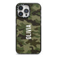 Customised Camouflage iPhone 14 Pro Max Black Impact Case on Silver phone