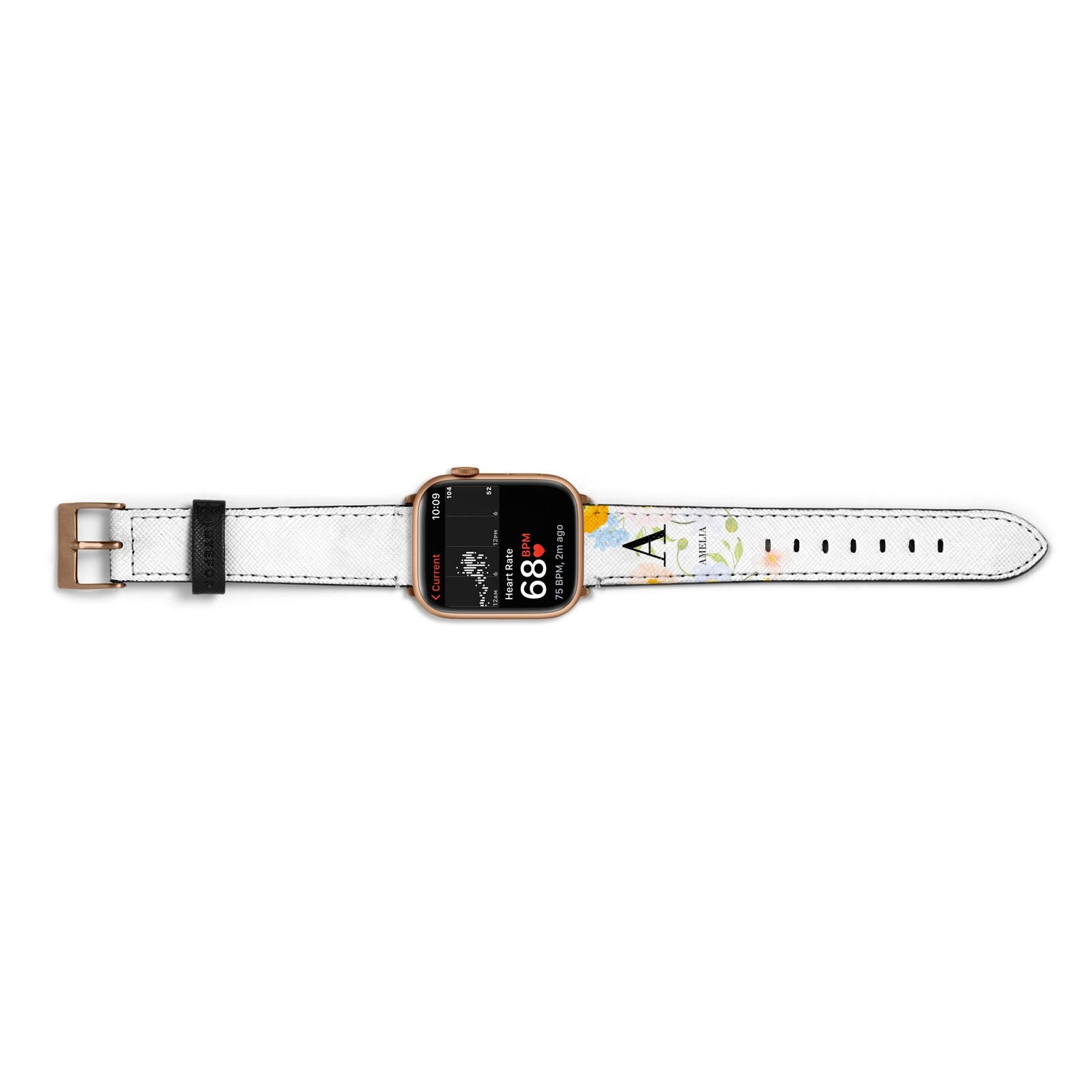 Customised Floral Apple Watch Strap Size 38mm Landscape Image Gold Hardware