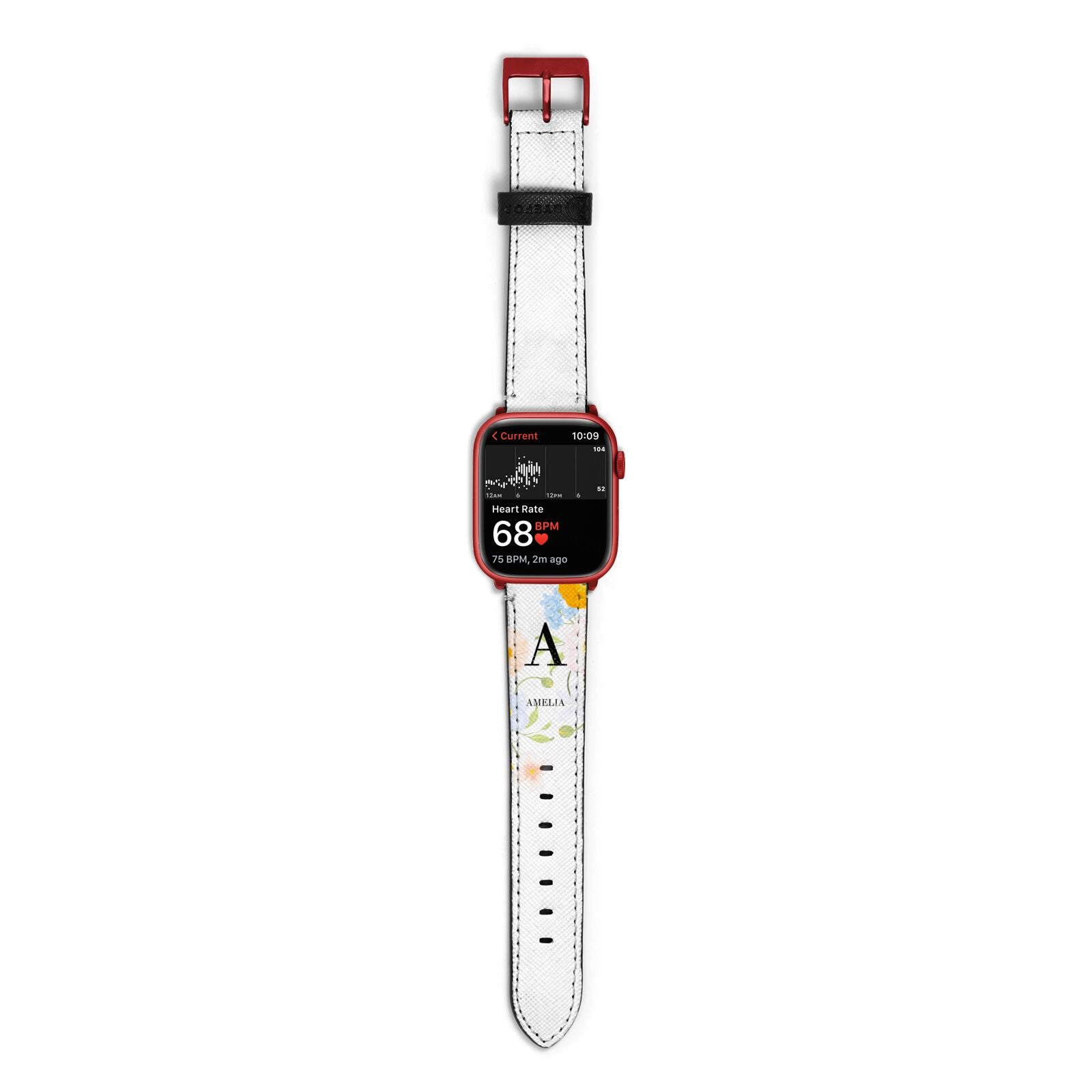Customised Floral Apple Watch Strap Size 38mm with Red Hardware