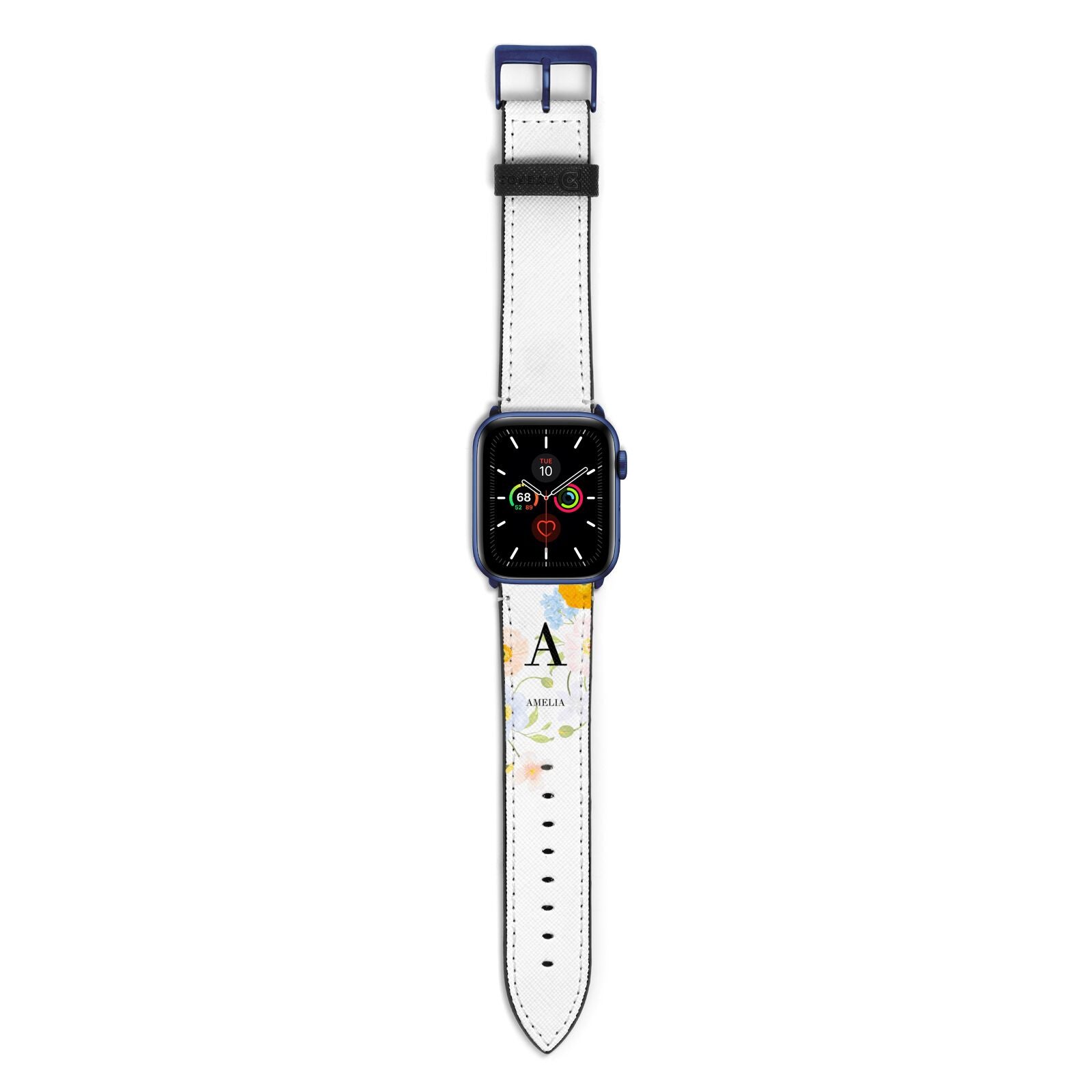 Customised Floral Apple Watch Strap with Blue Hardware