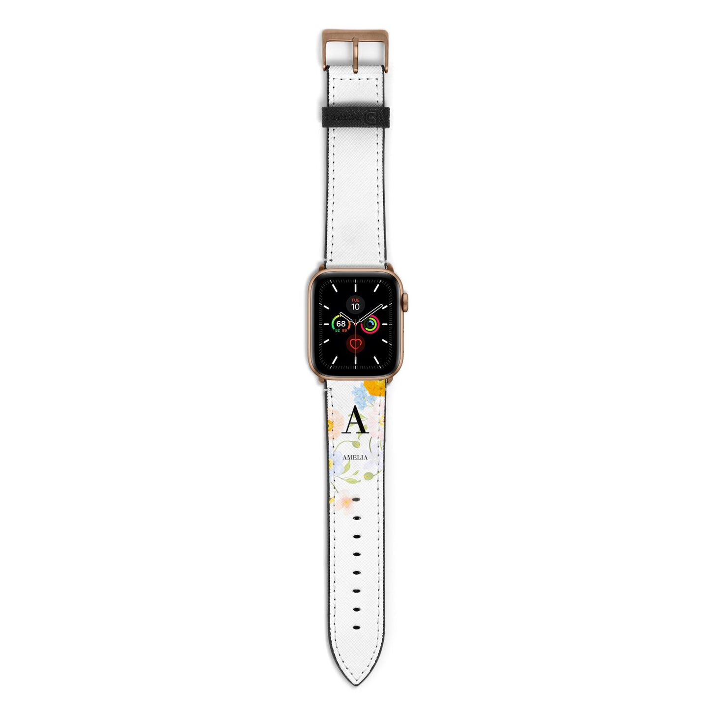 Customised Floral Apple Watch Strap with Gold Hardware
