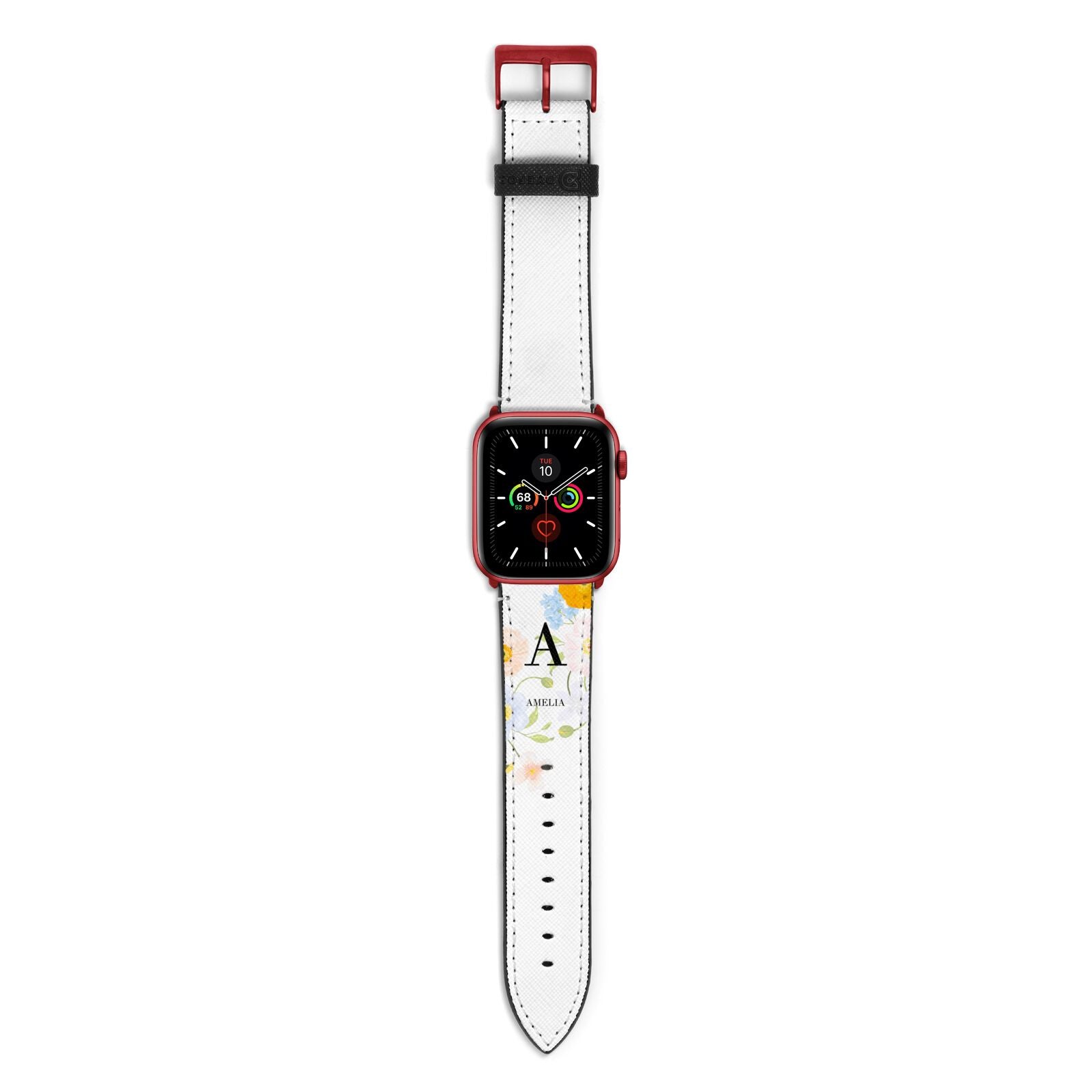 Customised Floral Apple Watch Strap with Red Hardware