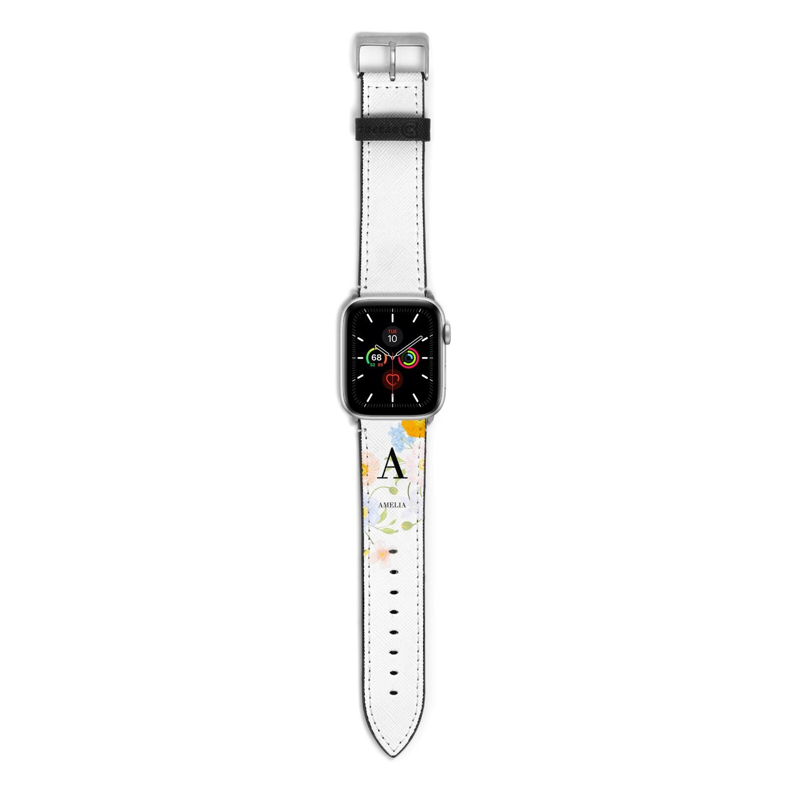 Customised Floral Apple Watch Strap with Silver Hardware