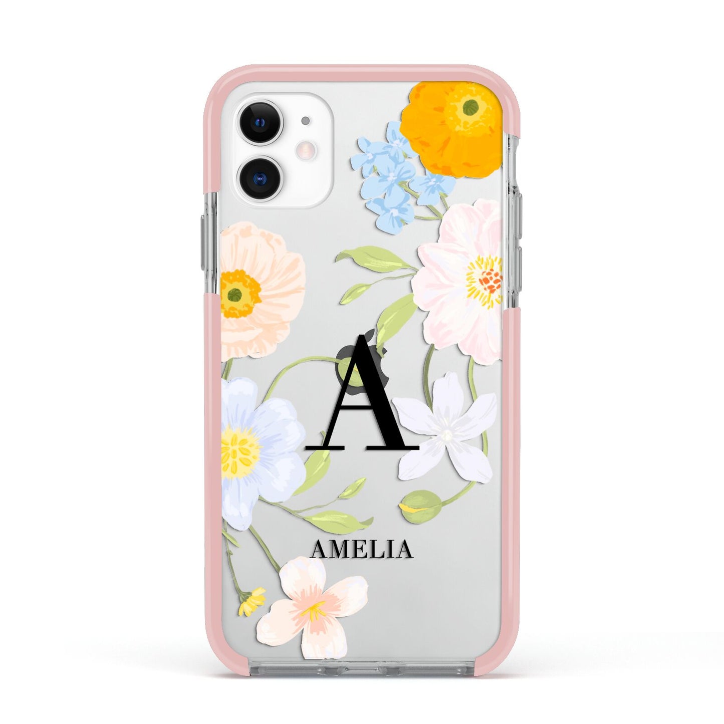 Customised Floral Apple iPhone 11 in White with Pink Impact Case