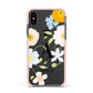 Customised Floral Apple iPhone Xs Impact Case Pink Edge on Black Phone