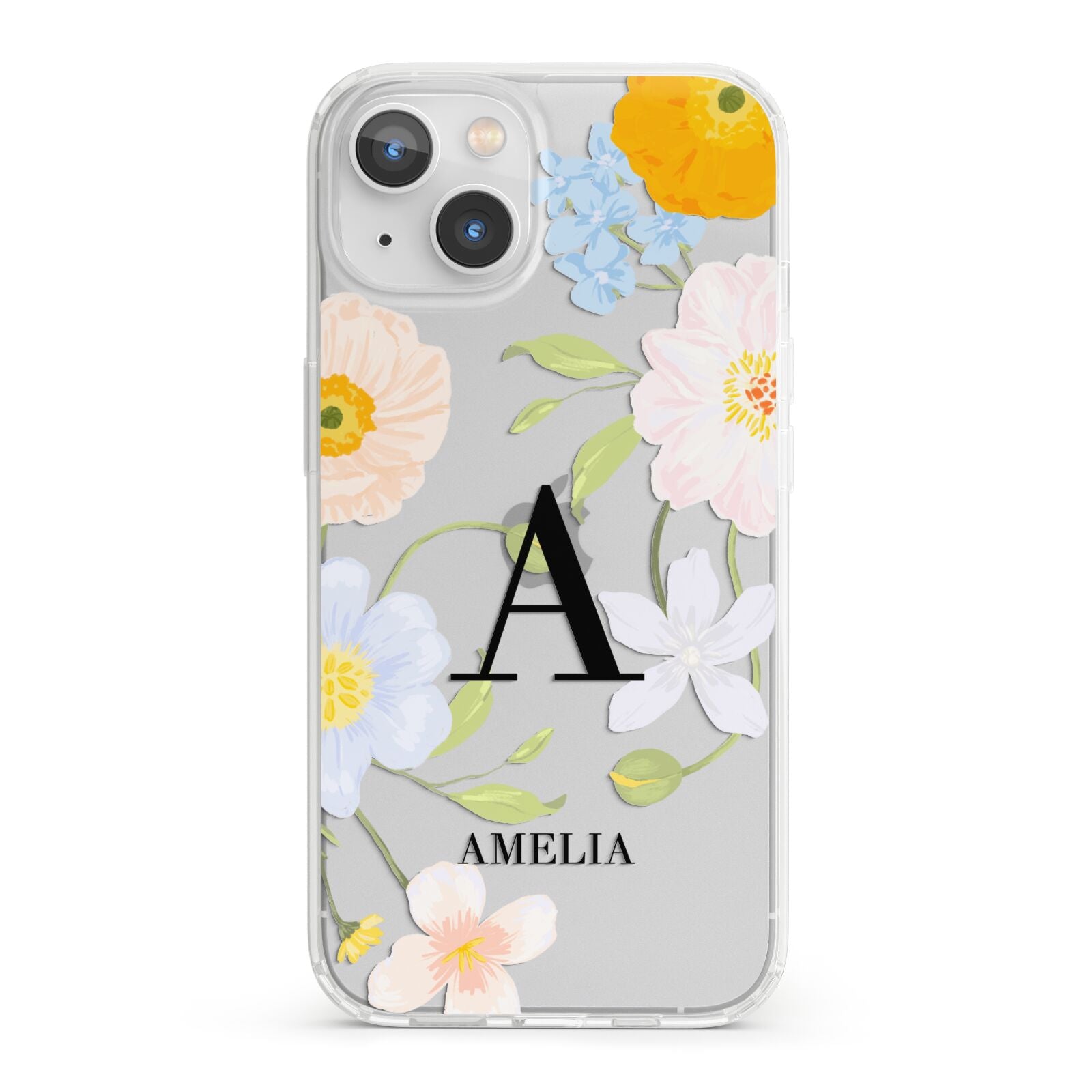 Customised Floral iPhone 13 Clear Bumper Case