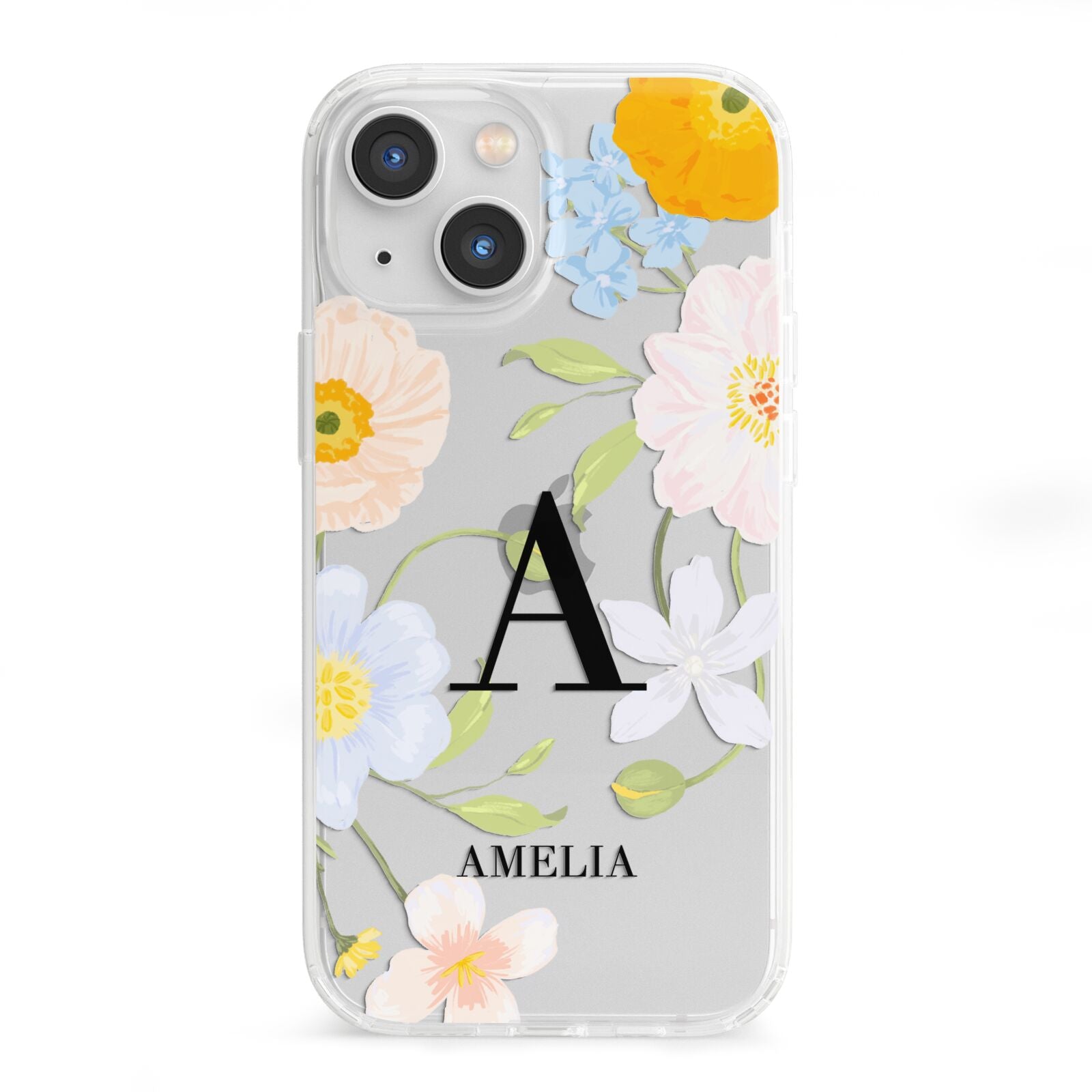 Customised Floral iPhone 13 Mini Clear Bumper Case