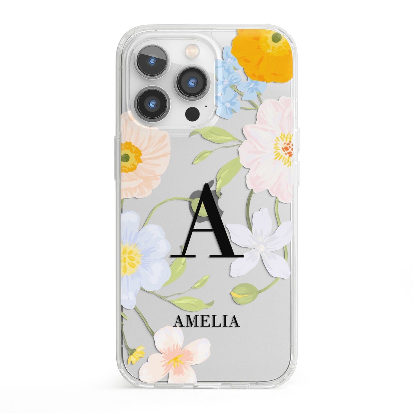 Customised Floral iPhone 13 Pro Clear Bumper Case