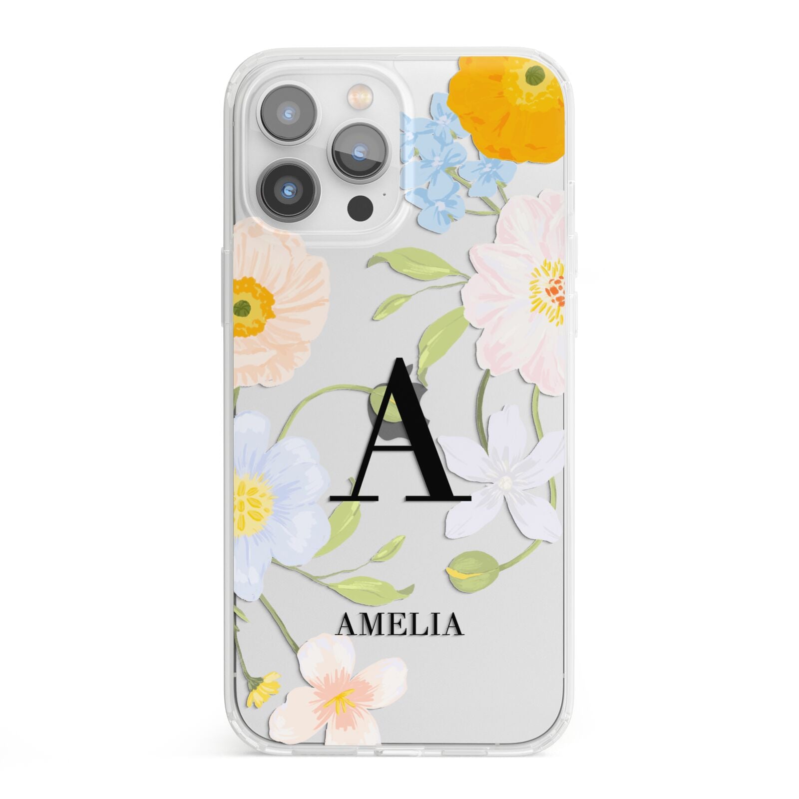 Customised Floral iPhone 13 Pro Max Clear Bumper Case