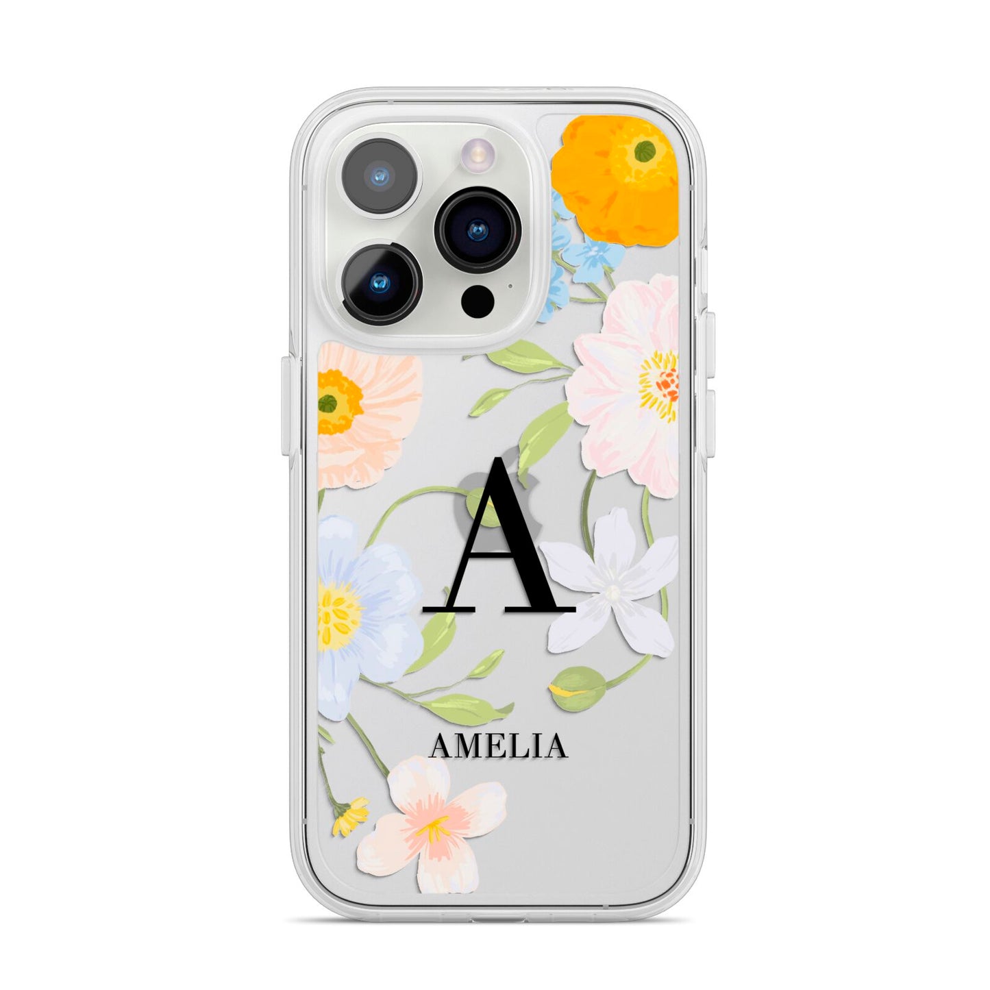 Customised Floral iPhone 14 Pro Clear Tough Case Silver
