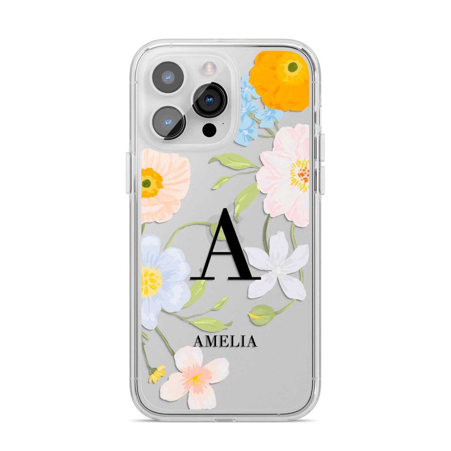 Customised Floral iPhone 14 Pro Max Clear Tough Case Silver