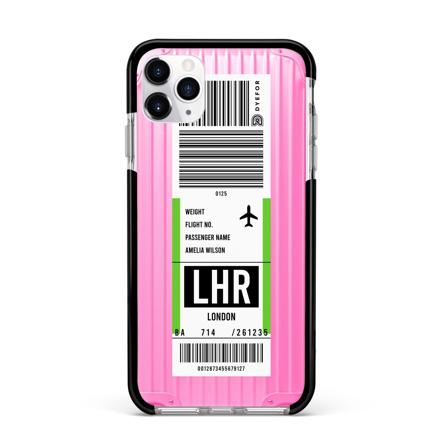 Customised Luggage Tag Apple iPhone 11 Pro Max in Silver with Black Impact Case