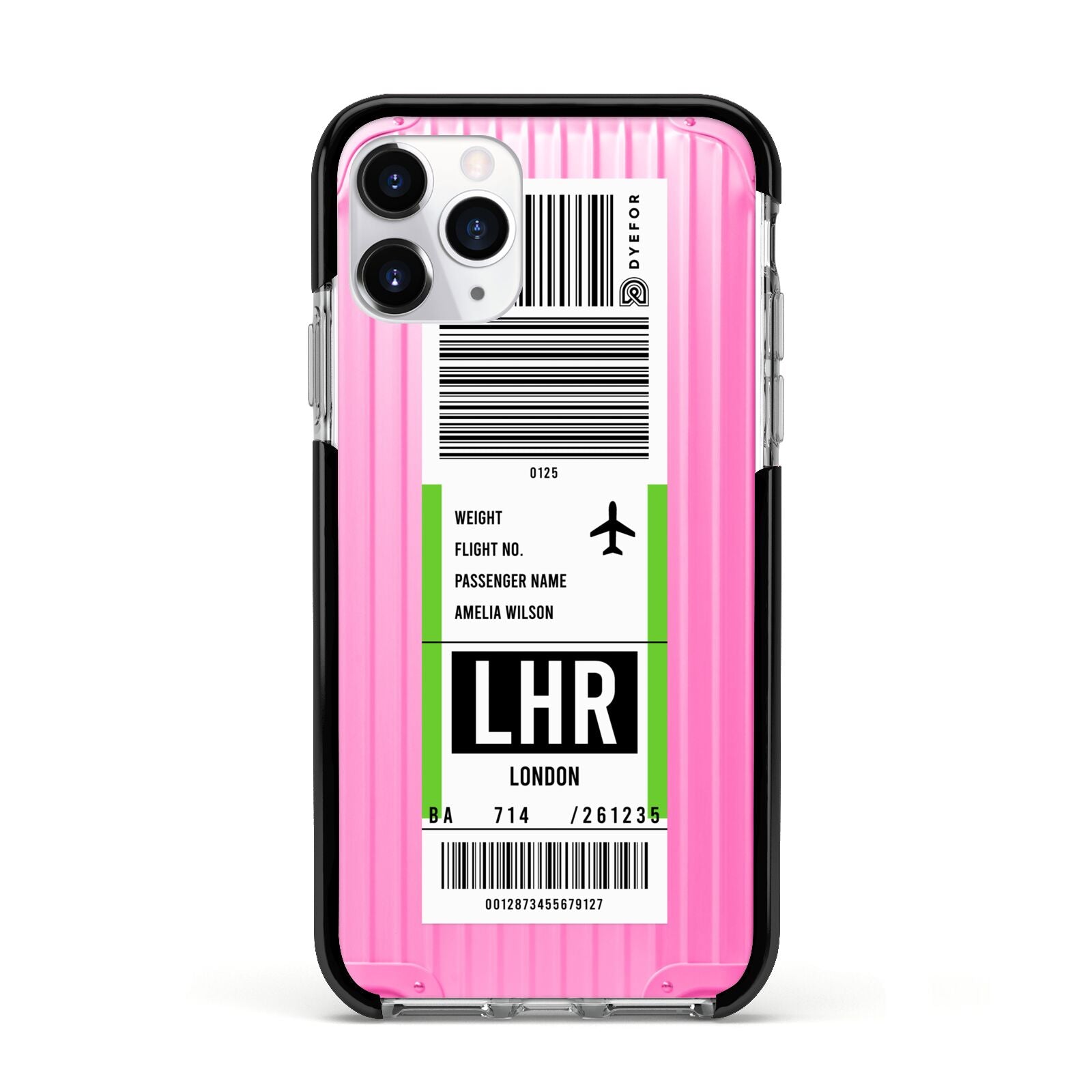 Customised Luggage Tag Apple iPhone 11 Pro in Silver with Black Impact Case