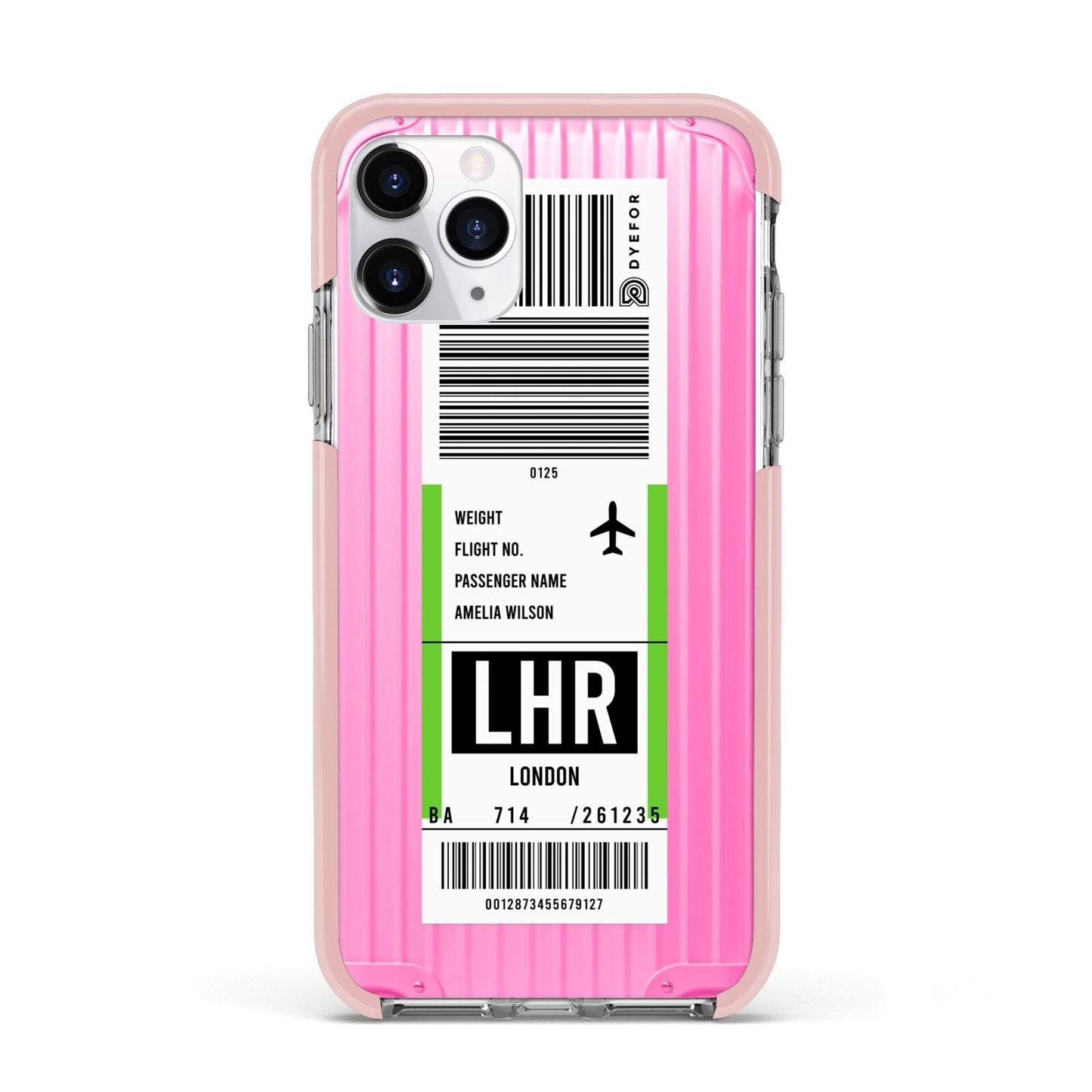 Customised Luggage Tag Apple iPhone 11 Pro in Silver with Pink Impact Case