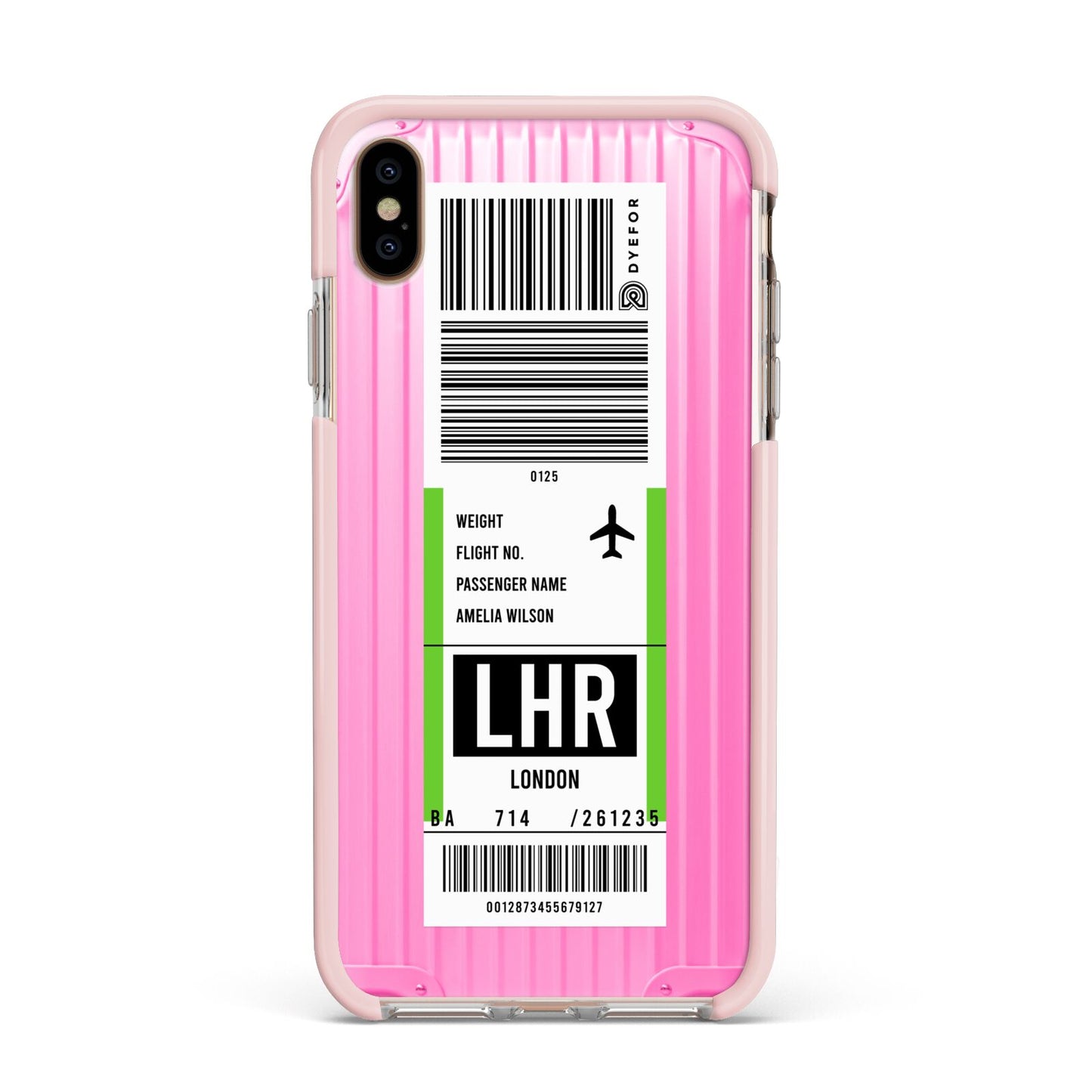 Customised Luggage Tag Apple iPhone Xs Max Impact Case Pink Edge on Gold Phone