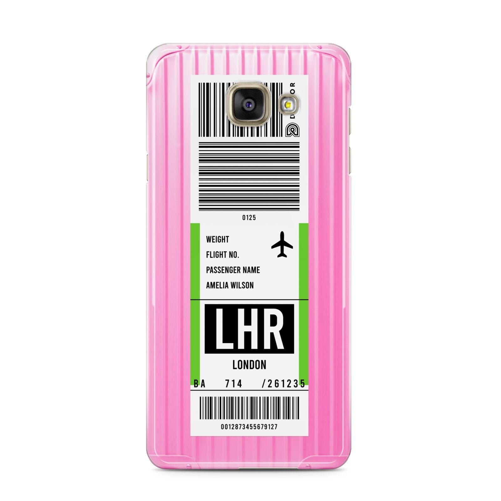 Customised Luggage Tag Samsung Galaxy A3 2016 Case on gold phone