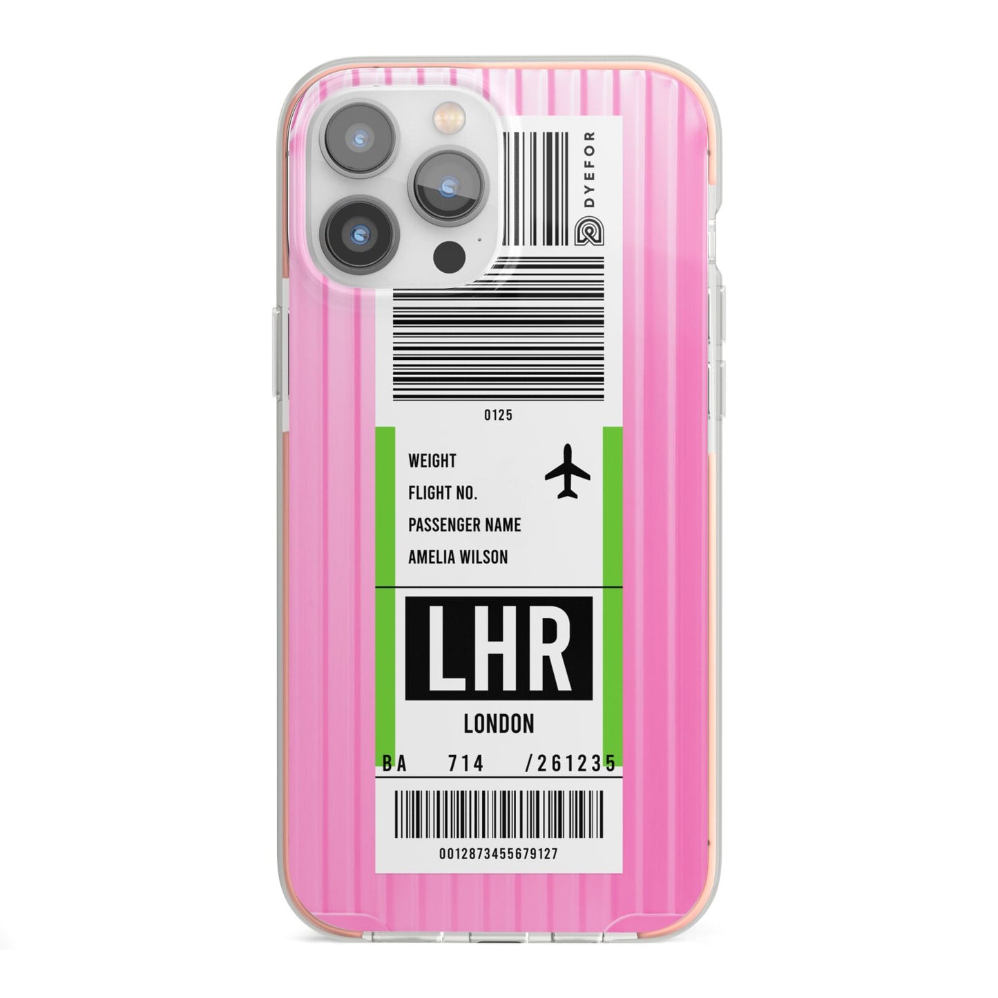 Customised Luggage Tag iPhone 13 Pro Max TPU Impact Case with Pink Edges
