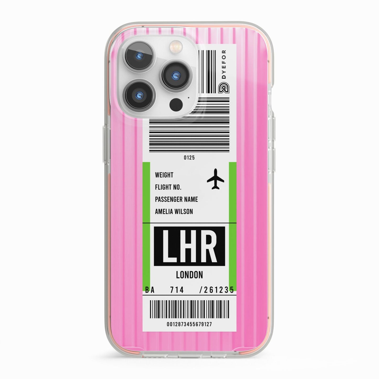 Customised Luggage Tag iPhone 13 Pro TPU Impact Case with Pink Edges