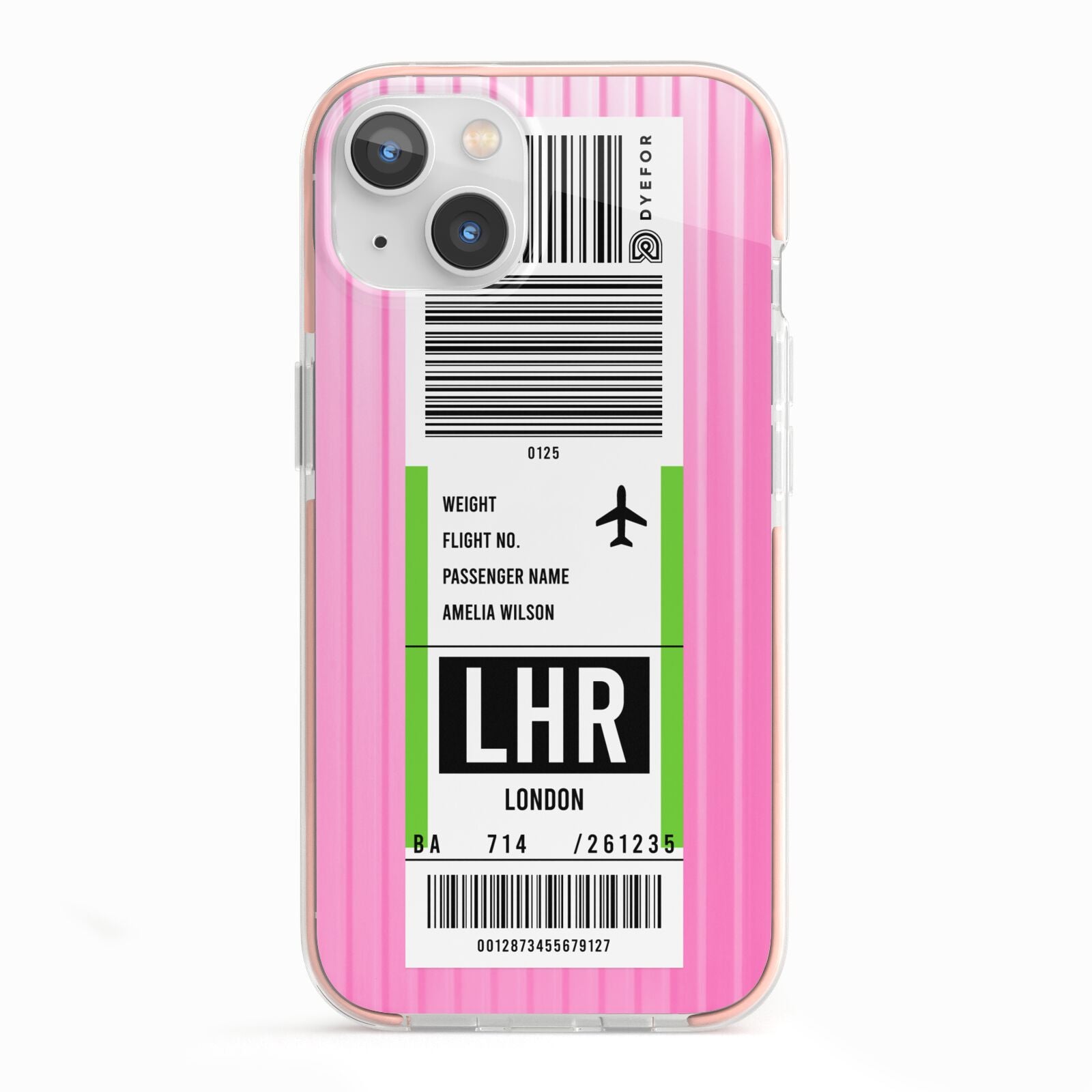 Customised Luggage Tag iPhone 13 TPU Impact Case with Pink Edges