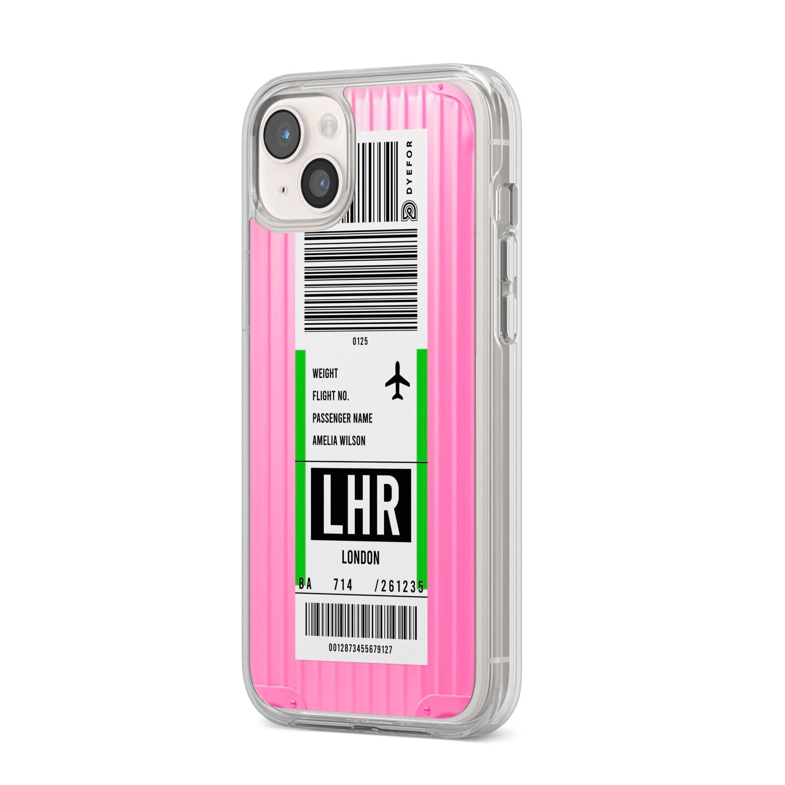 Customised Luggage Tag iPhone 14 Plus Clear Tough Case Starlight Angled Image