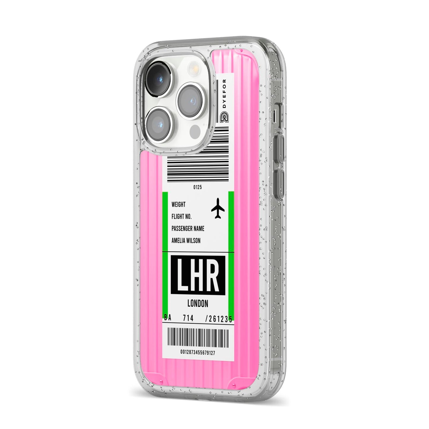 Customised Luggage Tag iPhone 14 Pro Glitter Tough Case Silver Angled Image