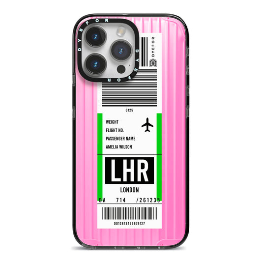 Customised Luggage Tag iPhone 14 Pro Max Black Impact Case on Silver phone