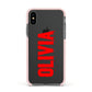 Customised Name Blood Apple iPhone Xs Impact Case Pink Edge on Black Phone