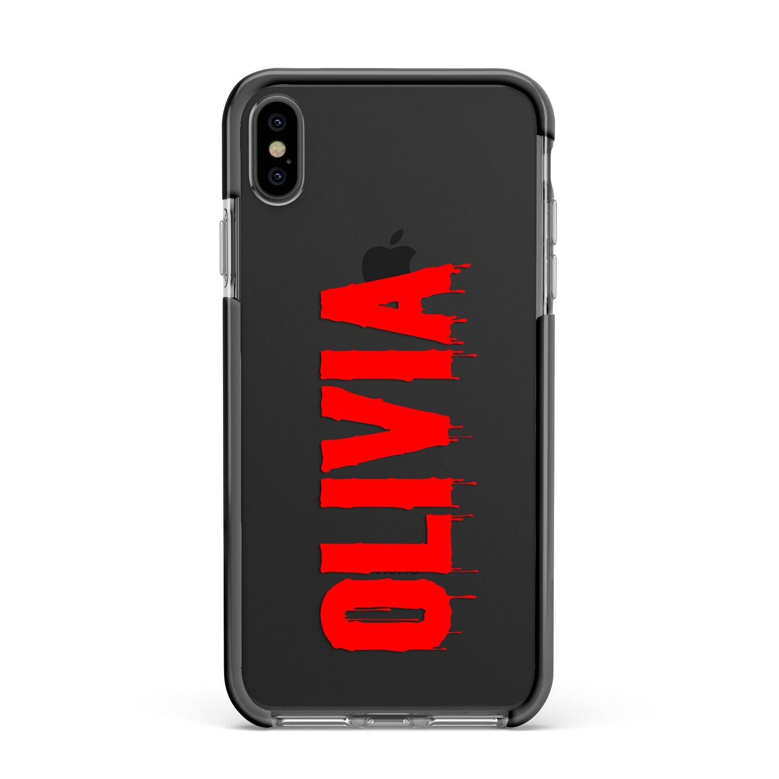 Customised Name Blood Apple iPhone Xs Max Impact Case Black Edge on Black Phone