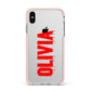 Customised Name Blood Apple iPhone Xs Max Impact Case Pink Edge on Silver Phone