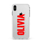 Customised Name Blood Apple iPhone Xs Max Impact Case White Edge on Silver Phone