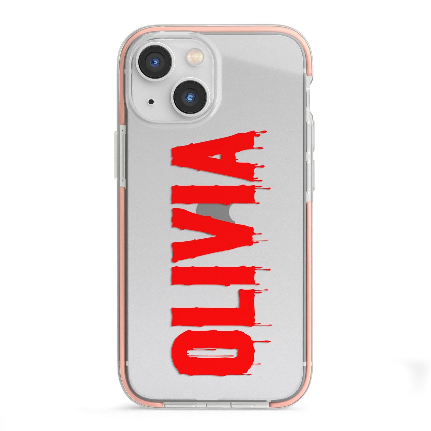 Customised Name Blood iPhone 13 Mini TPU Impact Case with Pink Edges