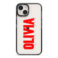 Customised Name Blood iPhone 14 Black Impact Case on Silver phone